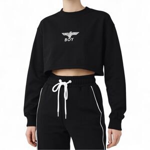 Boy London Black Cropped Sweatshirt Size M Logo Streetwear Athleisure Sequins